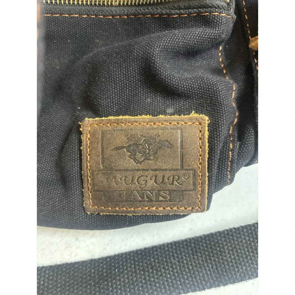 Augur Jans Canvas Hiking School Backpack Black/Brown Leather Straps Buckle Zip